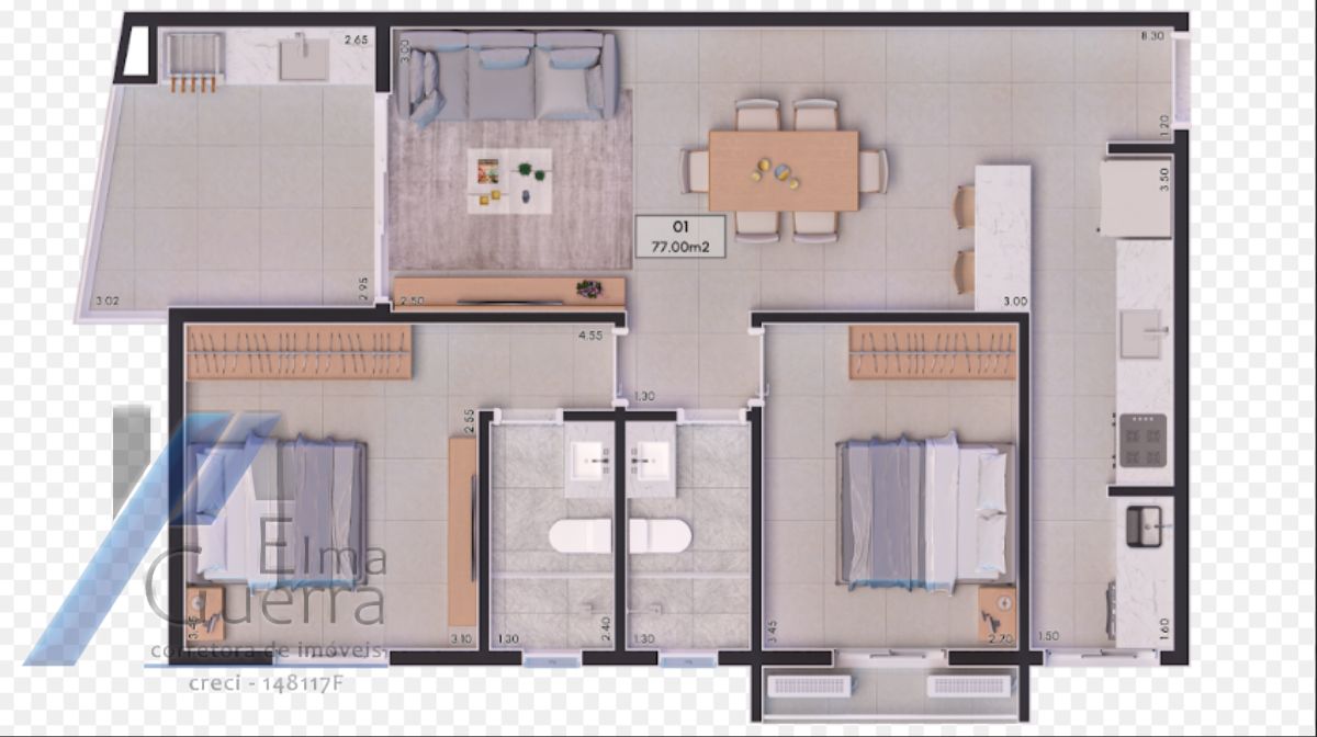 Apartamento à venda com 2 quartos, 77m² - Foto 3